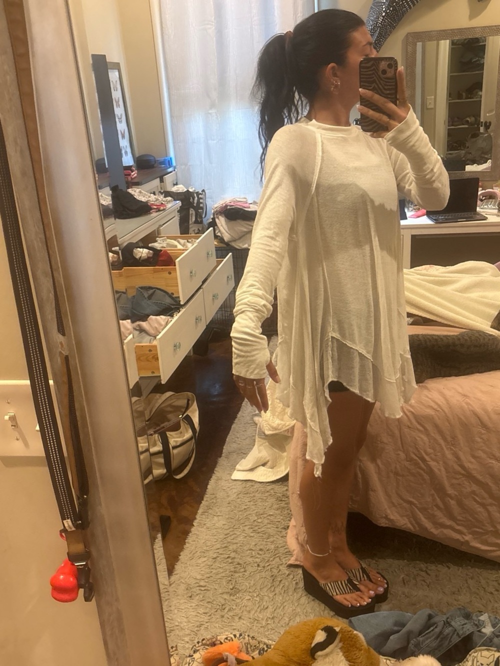 Free People White Asymmetrical Long-Sleeve Tunic Dress